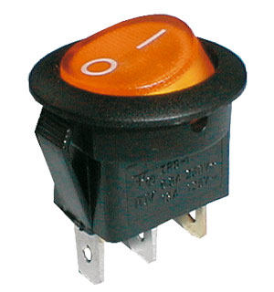 Přepínač kolébkový kul. pros. 2pol./3pin ON-OFF 250V/6A žlutý