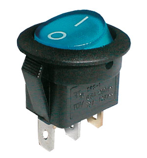 Přepínač kolébkový kul. pros.  2pol./3pin  ON-OFF 250V/6A modrý