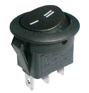 Přepínač kolébkový kul.  2pol./3pin  ON-ON 250V/6A černý