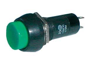 Přepínač tlačítko kul.  OFF-(ON) 250V/1A zelené