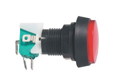 Přepínač tlačítko kul. ON-(ON) 250V/10A s mikrospínačem červené