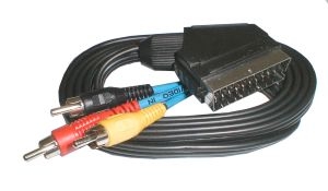 Kabel EMOS SCART/3xCINCH konektor+přepínač 1,5m