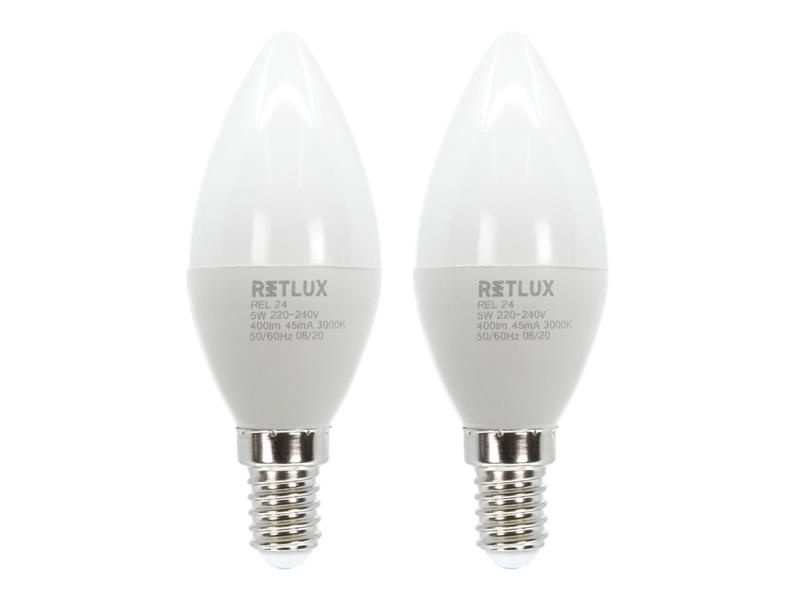 Žárovka LED E14  5W C37 bílá teplá RETLUX REL 24 2ks