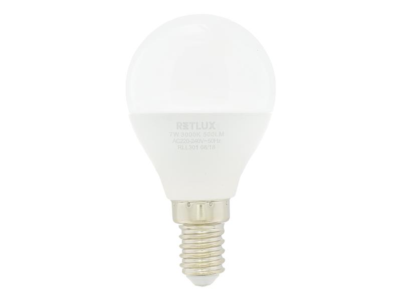 Žárovka LED E14 7W miniGLOBE bílá teplá RETLUX RLL 301