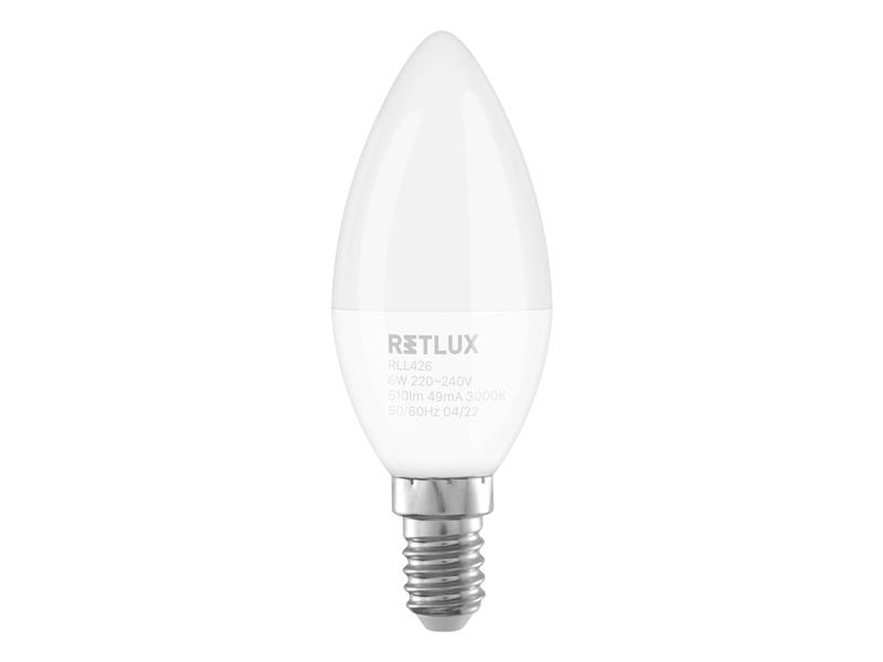Žárovka LED E14 6W C37 bílá teplá RETLUX RLL 426