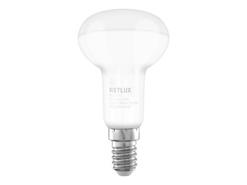 E-shop Žiarovka LED E14 8W R50 SPOT biela teplá RETLUX RLL 451