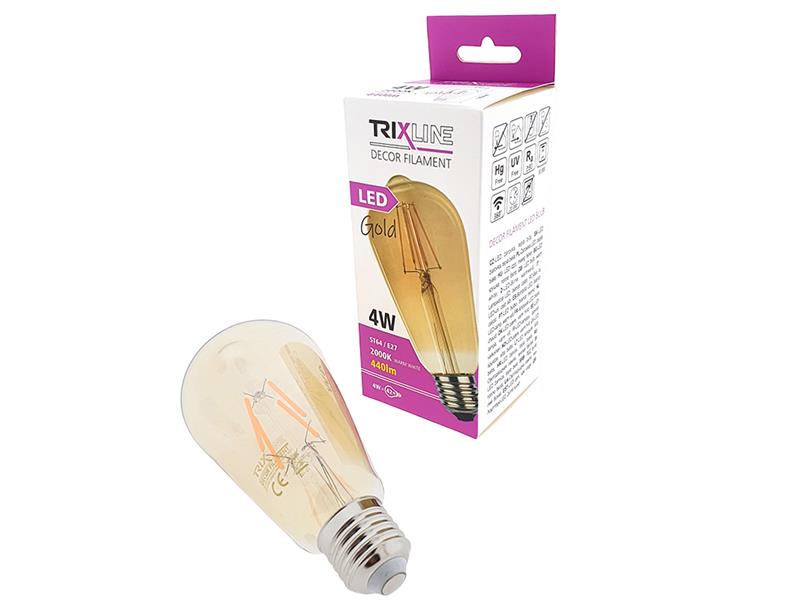Žárovka Filament LED E27 4W bílá teplá TRIXLINE ST64 Gold