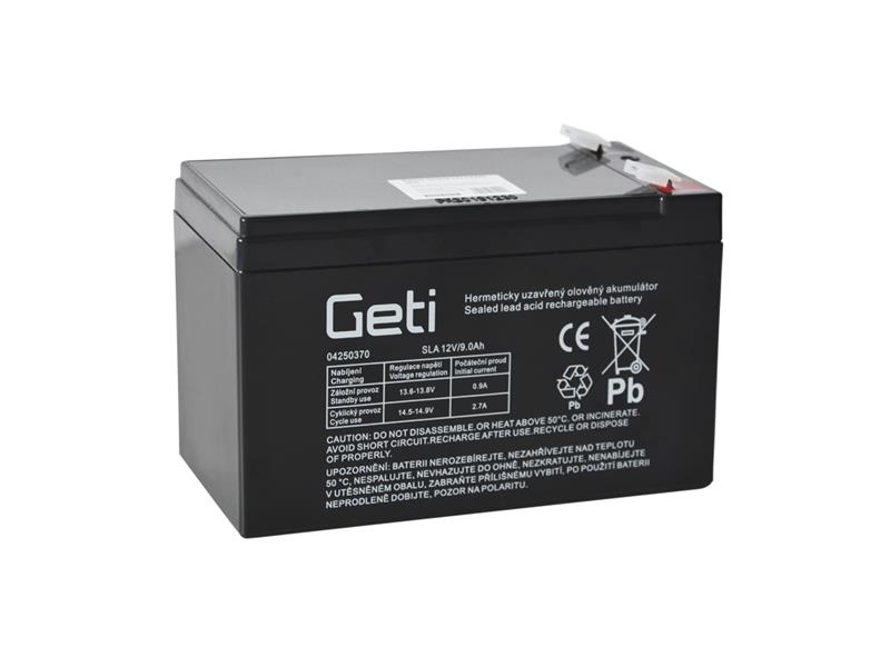 Batéria olovená 12V 9Ah Geti (konektor 6,35 mm)