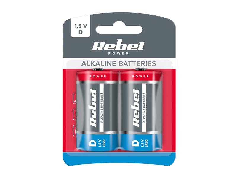 Baterie D (R20) alkalická REBEL Alkaline Power 2ks / blistr BAT0064B