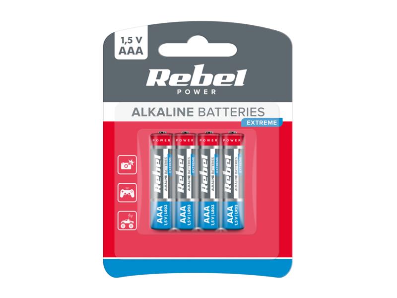 Baterie AAA (R03) alkalická REBEL EXTREME Alkaline Power 4ks / blistr BAT0096B