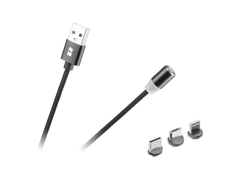 Kabel REBEL USB 3v1 magnetický černý 1m