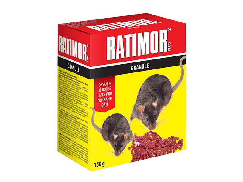 Nástraha proti myšiam, krysám a potkanom RATIMOR Plus 150g granule/krabička