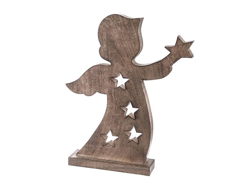 Anděl z mangového dřeva s hvězdami INDECOR 24x6x43cm