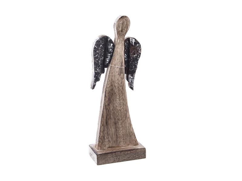Anděl z mangového dřeva s kůrovými křídly INDECOR 11x6x32cm