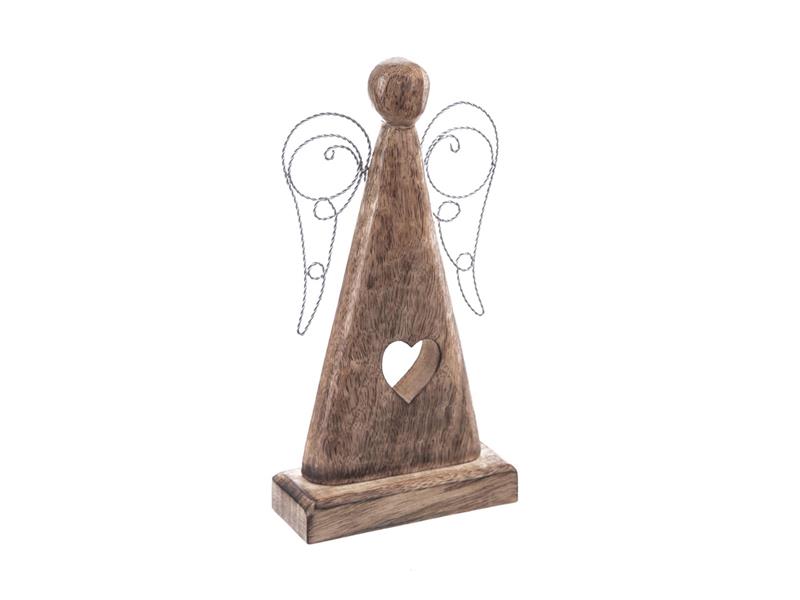 Anděl z mangového dřeva s drátěnými křídly INDECOR 13x5x26cm