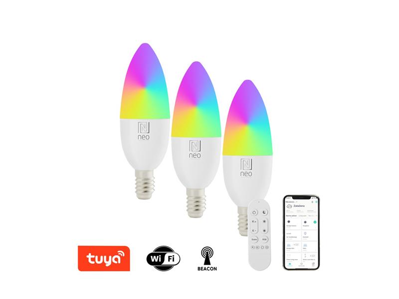 E-shop Smart LED žiarovka E14 6W RGB + CCT IMMAX NEO 07716CDO WiFi Tuya sada 3ks