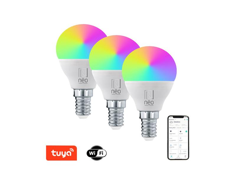 E-shop Smart LED žiarovka E14 6W RGB + CCT IMMAX NEO Lite 07745C WiFi Tuya sada 3ks