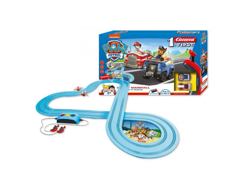 Autodráha Carrera First Paw Patrol/Tlapková Patrola 3,5m plast +2 auta na bat. v krabici 50x30x8cm