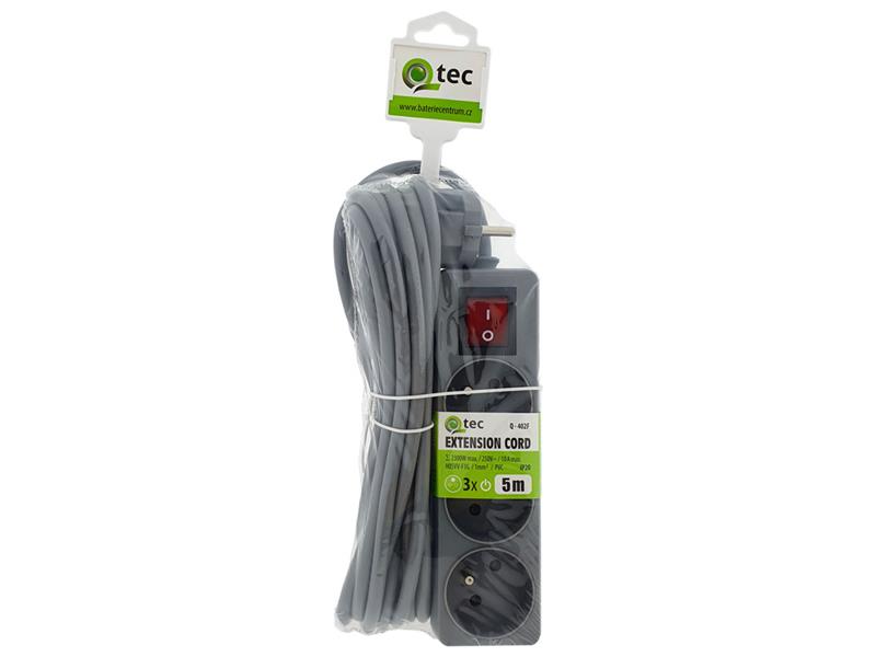 Prodlužovací kabel 3 zásuvky 5m QTEC Q-402F s vypínačem