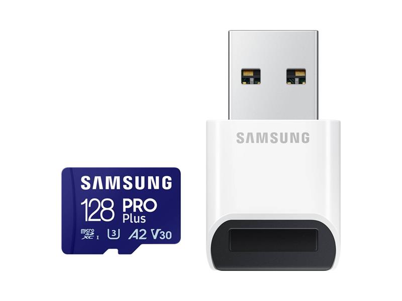 Levně Karta paměťová SAMSUNG PRO Plus micro SDXC 128 GB U3 A2 V30 se čtečkou