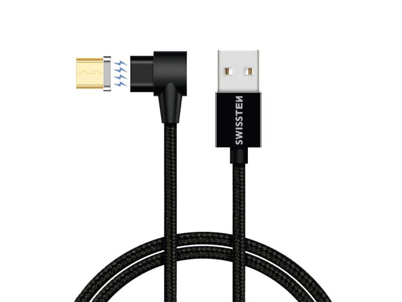 Kabel SWISSTEN USB/Micro USB 1,2m černý magnetický textilní