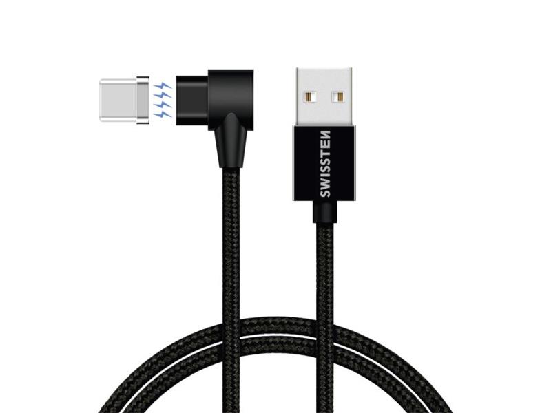 Kabel SWISSTEN USB/USB-C 1,2m černý magnetický textilní