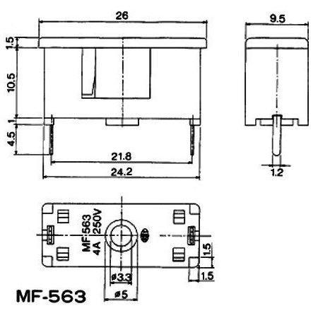 Fuse-clip (printed circuit) 5x20mm with cover II.