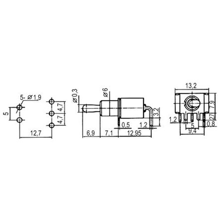 Toggle switch    2pol./3pin  ON-ON (for printed circuit)