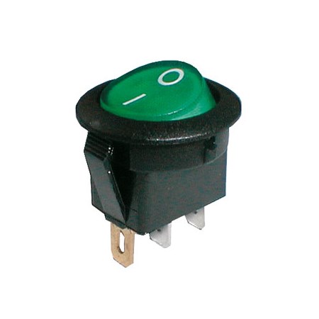 Rocker switch  2pol./3pin  ON-OFF 250V/6A (rounded) - transparent green