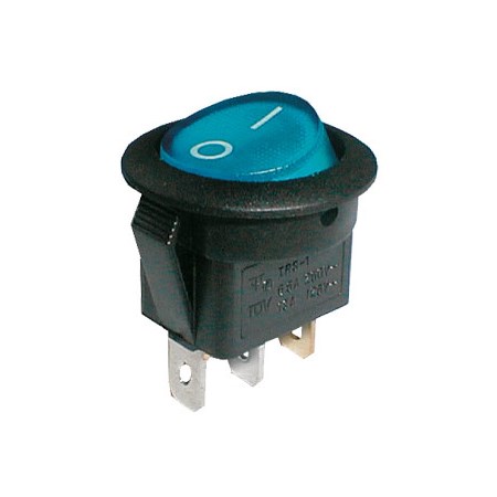 Rocker switch  2pol./3pin  ON-OFF 250V/6A (rounded) - transparent blue
