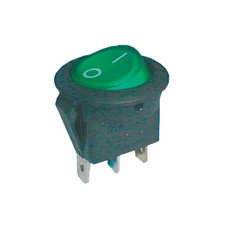 Rocker switch  2pol./3pin  ON-OFF 16A/12VDC (rounded) - transparent green