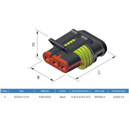Connector with socket DJ7031-1.5-11 + DJ7031-1.5-21 3P waterproof
