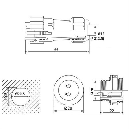 Connector and socket SP/SD20-14P waterproof for cable and panel