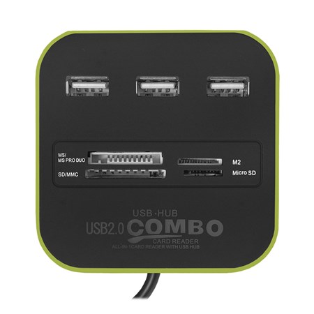 HUB 3x USB + Card Reader green