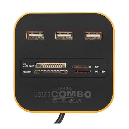 HUB 3x USB + Card Reader orange