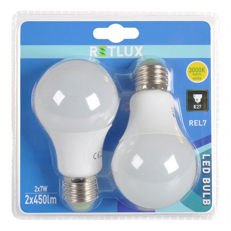LED bulb A60 E27 7W white warm RETLUX duopack