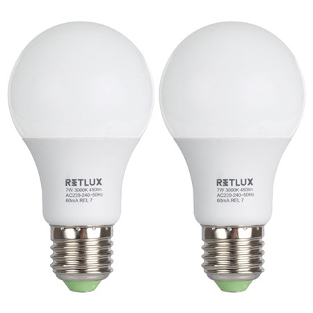 LED bulb A60 E27 7W white warm RETLUX duopack