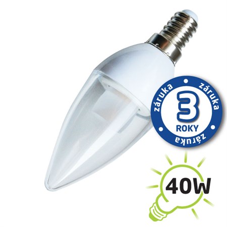 Žárovka LED C37 E14  5W bílá teplá (Pc) čirá TIPA