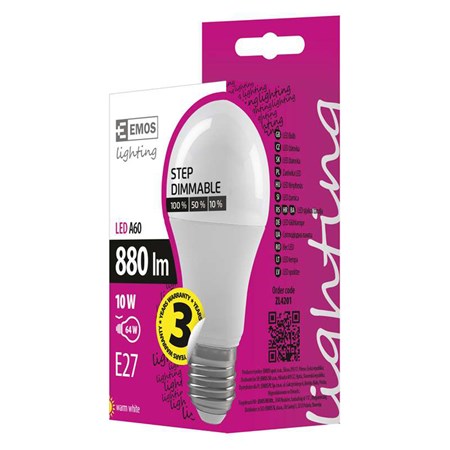 Bulb LED E27 10W A60 white warm EMOS ZL4201 step dimmable