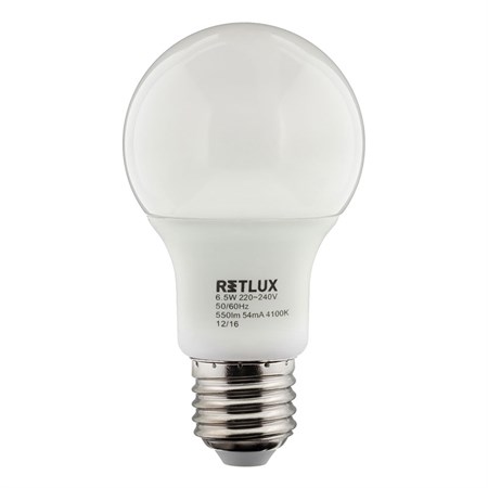 Žiarovka LED E27  6,5 W A60 biela prírodná RETLUX RLL 283