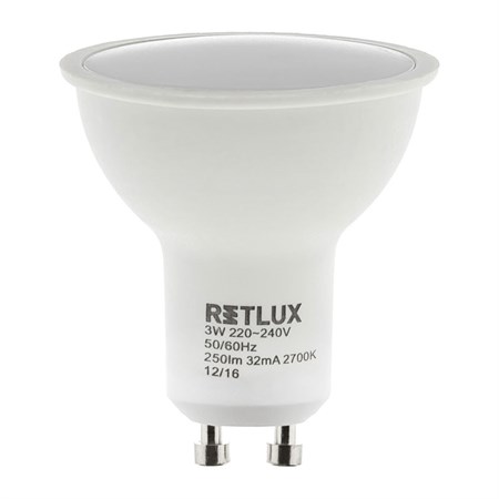 Žárovka LED GU10  3W bílá teplá RETLUX RLL 252