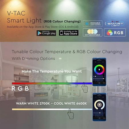 Múdra WiFi žiarovka LED GU10  5W RGB+WW-CW 3v1 V-TAC VT-5164