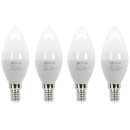 Žárovka LED E14  5W C37 bílá teplá RETLUX REL 25 4ks