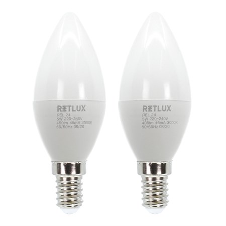 Žiarovka LED E14 5W C37 biela teplá RETLUX REL 24 2ks