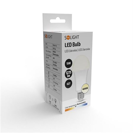 Žárovka LED E27 15W A60 bílá přírodní SOLIGHT WZ516-1