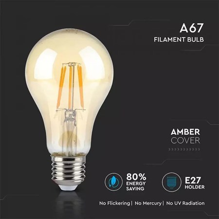 Žiarovka Filament LED E27 8W A67 biela teplá V-TAC VT-1958 Amber