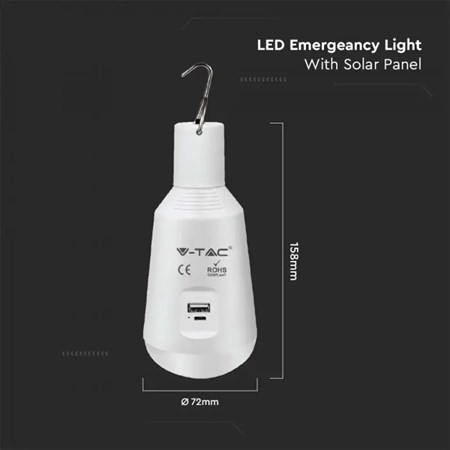 Žiarovka LED E27 7W nabíjací+solár V-TAC VT-2417 Emergency, 3v1
