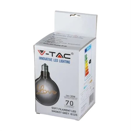 Bulb filament LED E27 5W G125 warm white V-TAC VT-2205 Smoky Glass