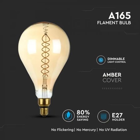 Žárovka Filament LED E27 8W A165 bílá teplá V-TAC VT-2138 Dimmable
