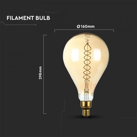 Žiarovka Filament LED E27 8W A165 biela teplá V-TAC VT-2138 Dimmable